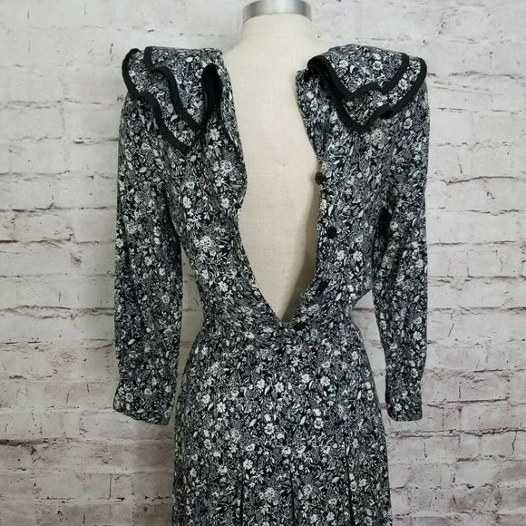 VTG 80s Nancy Johnson Black White Floral Print - Picture 8 of 9